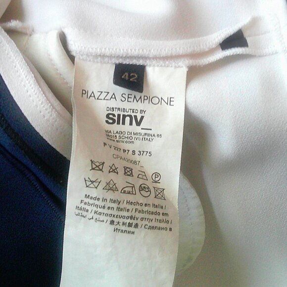 Piazza Sempione Italy White Navy Color Block Swing 60's Retro Dress 42 10 - Picture 7 of 7